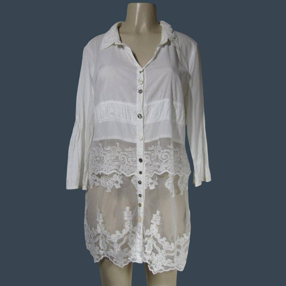 ROMANTIC Boho Y2K Festival L Coquette Lace Sheer Tricotto Fairy Shirt Shacket